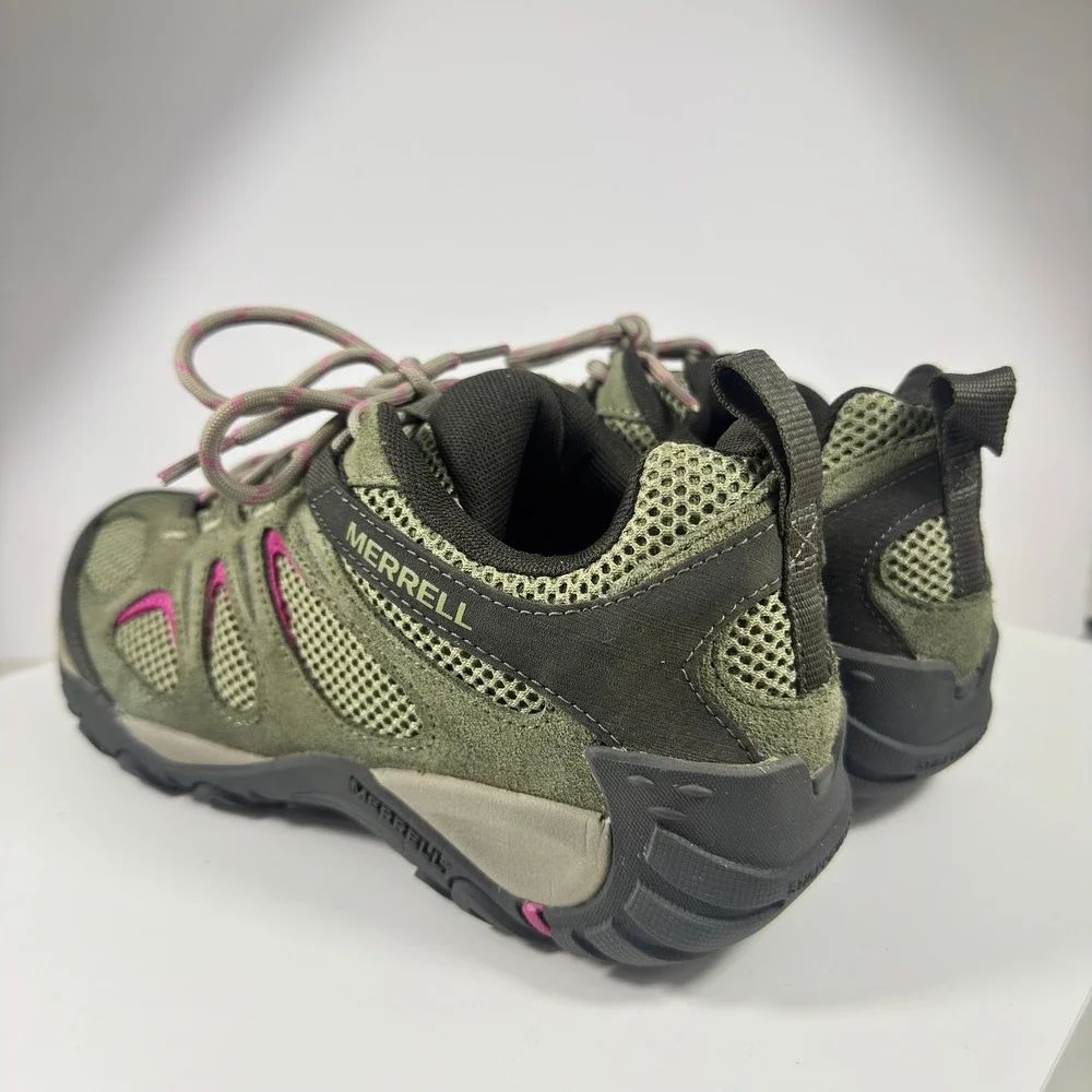 Merrell Alverstone Hiking Shoes Womens 9.5 Olive Green Pink Suede Mesh J135202